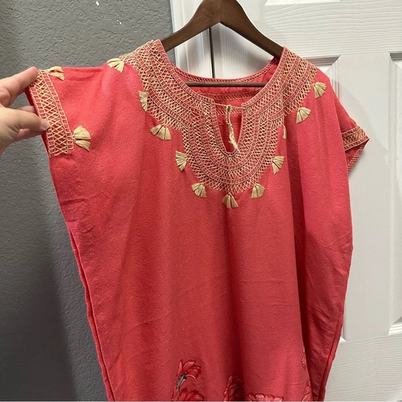 Coral Boho Handmade Kaftan One Size Maxi Dress - Picture 3 of 5